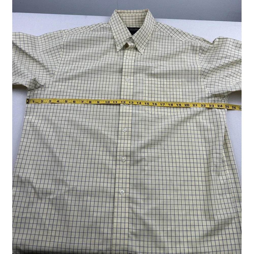 Brooks Brothers Mens Large Short Sleeve Shirt Button Down‎ Yellow Plaid *STAINS*